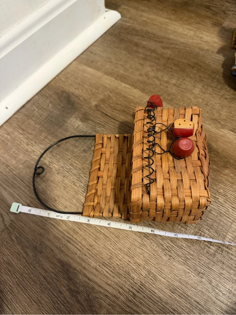 Woven Wall Basket with Red Apple Charms - Decorative Home Accent